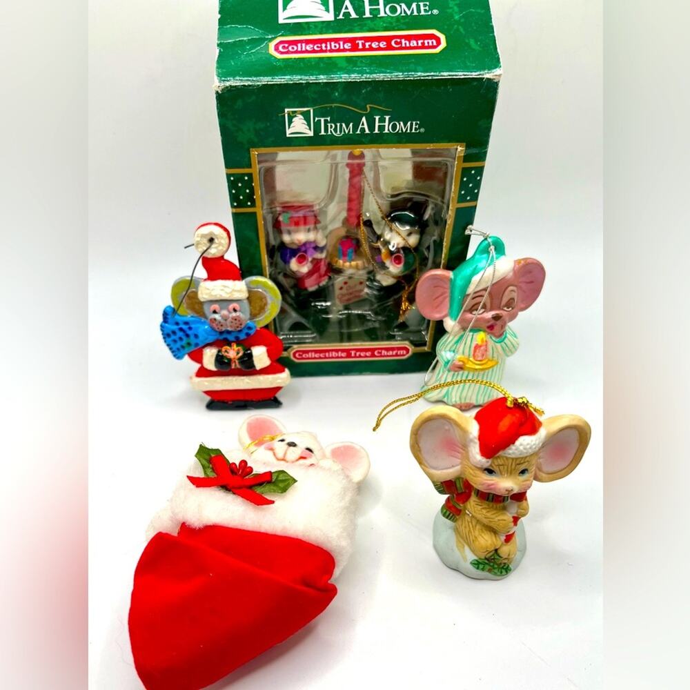Set of 5 vintage Christmas mouse ornaments, 1 NWT